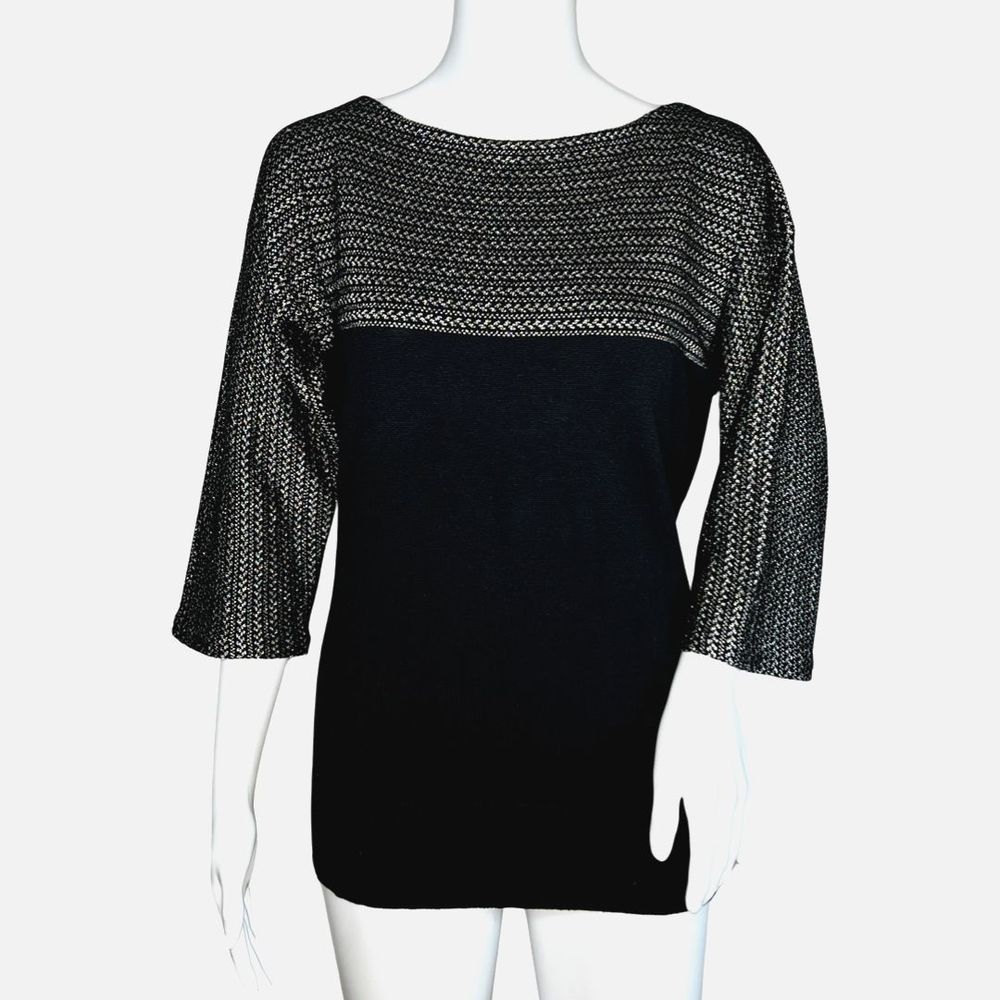 Lauren Ralph Lauren Sweater Women Small Black Silver Metallic Casual Edgy Preppy